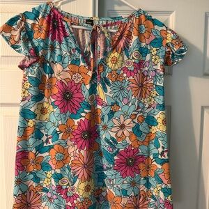 SHEIN Multicolor Floral Tie-Front Short Sleeve Blouse